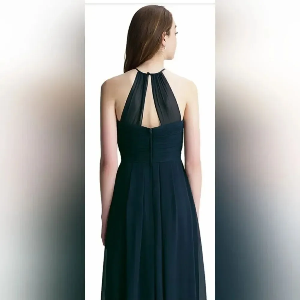 Levkoff 7001 Halter Neck Chiffon A-Line Gown in Navy NWT size 2